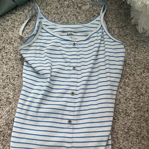 Abercrombie Kids Blue and White Striped and Buttoned Tank Top